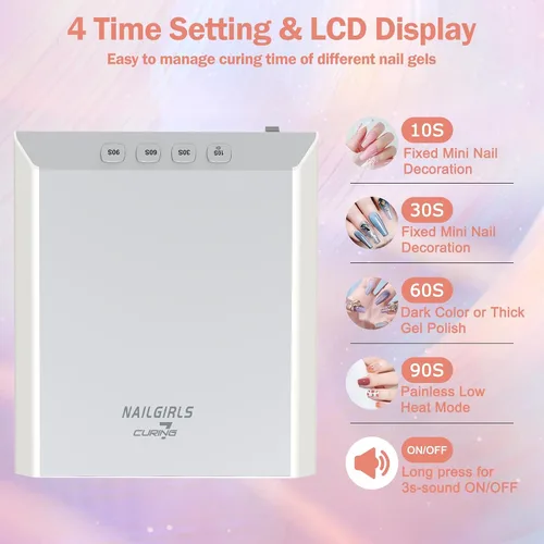 Miniatura 4 de NAILGIRLS Lámpara de uñas LED UV profesional de 60 W para salón y tecnología de uñas, 80 cuentas LED de esmalte de gel de secado rápido, recargable