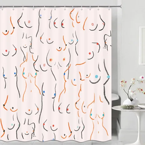 Miniatura 3 de JAWO Divertida cortina de ducha para baño, diseño de pechos divertidos, cuerpo femenino, divertido juego de cortinas de ducha de tela artística