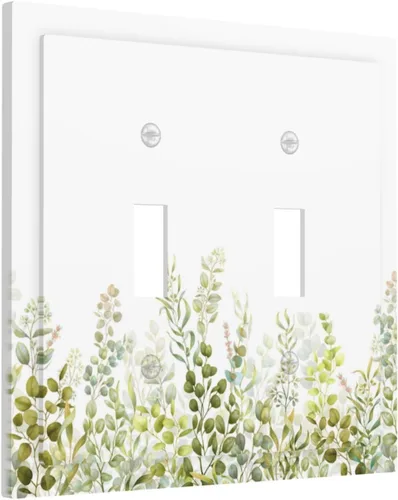Miniatura 2 de Cubiertas Decorativas para Placas de Interruptor Boho Country Eucalipto Rústico Acuarela Hojas Verdes 2 Gang Placa de Pared Cubierta de Placa