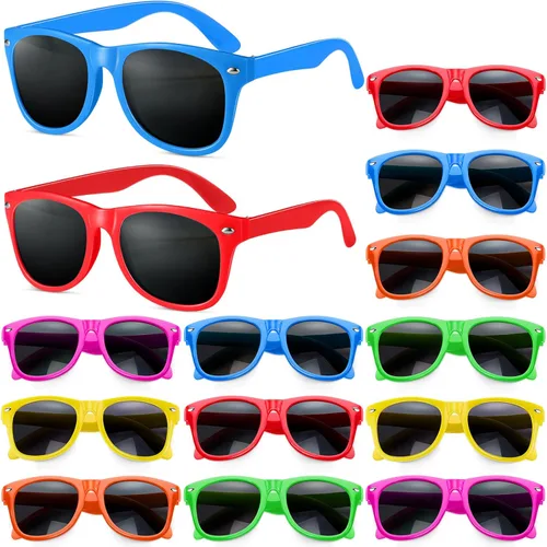 GINMIC Gafas de sol para niños, regalos de fiesta, paquete de 12 lentes de sol neón para niños, niños y niñas, gran regalo para suministros de