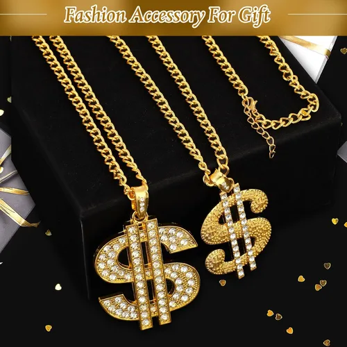 Miniatura 2 de Tatuo 2 piezas de cadena chapada para hombre con colgante de signo de dólar, collar de dólar hip hop