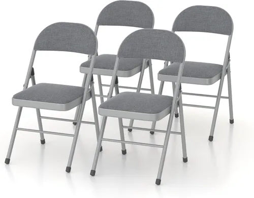 Miniatura 9 de VECELO Paquete de 4 sillas plegables acolchadas, asiento y respaldo acolchados cómodos con marco de acero, para oficina, interiores y exteriores