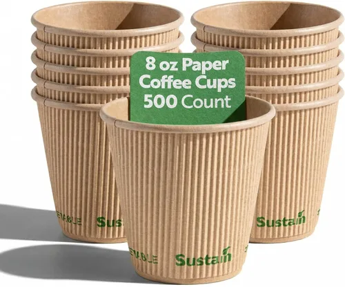 Miniatura 10 de Restaurantware Tazas de café de papel de 4 onzas, paquete de 500 tazas aisladas de pared ondulada, para bebidas calientes, papel kraft resistente a