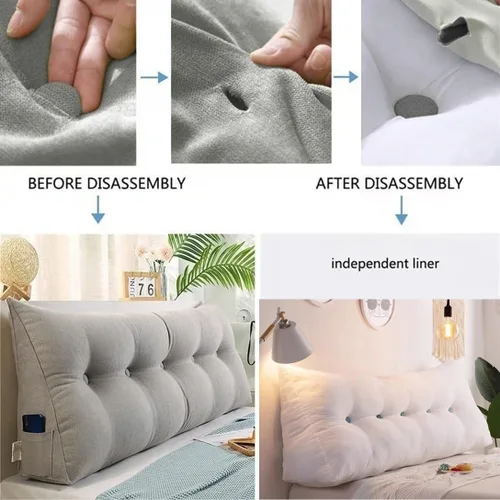 Miniatura 5 de EORNOW Almohada triangular para cabecero, cojín largo para respaldo de cabecero, cojín grande desmontable, almohada de lectura con funda extraíble