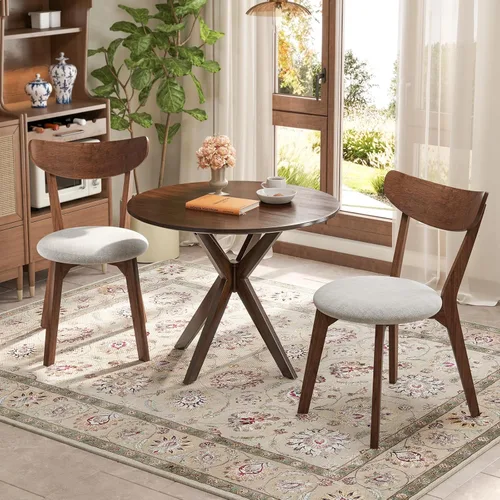 Juego de mesa de comedor Tangkula de estilo moderno de mediados de siglo, mesa redonda de cocina de madera para 2, mesa de cocina de madera y 2