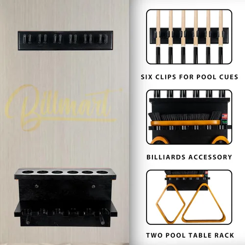 Miniatura 2 de Billmart Soporte de pared para palos de billar - Soporte para tacos de billar para 6 palitos de almacenamiento de accesorios de mesa de billar