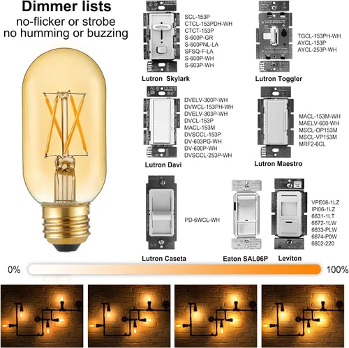 Miniatura 3 de LiteHistory foco LED E26 de 6 W, equivalente a 60 W, blanco cálido 2200 K, ámbar, E26, bombilla Edison regulable, CA 120 V, 400 lm, foco LED tubular