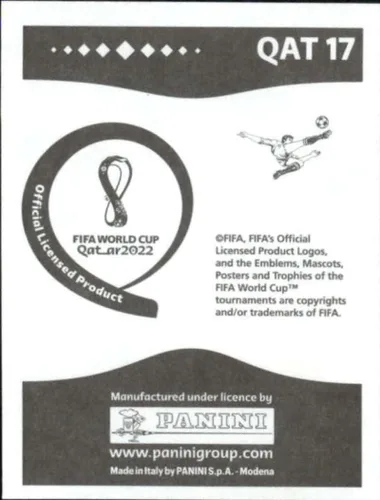 Miniatura 2 de Adhesivo de fútbol de la Copa Mundial Panini 2022 #QAT17 Ahmad Alaaeldin Qatar Group A oficial de Qatar WC Album Sticker en bruto (NM o mejor), mide