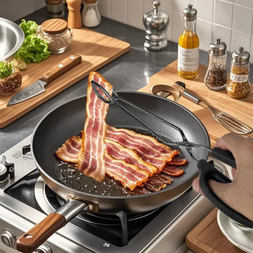 Miniatura 5 de HINMAY Juego de pinzas de acero inoxidable de 12 y 16 pulgadas, pinzas de cocina de metal extralargas para cocinar, asar a la parrilla y servir Negro