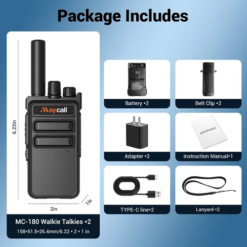 Miniatura 9 de Walkie Talkies MC-180 - Paquete de 2 unidades para adultos de largo alcance recargable de 2550 mAh, radios portátiles FRS bidireccionales, radios