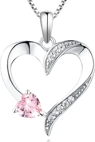 YL - Collar con corazón de plata de ley 925 con dije de corazón de 5 mm color azul, rubí, rosa, amatista, esmeralda, circonita, piedra de nacimiento