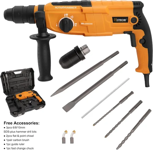 Miniatura 2 de Hoteche Taladro Martillo Rotativo 3 en 1 de 1 Pulgada SDS Plus Martillo Eléctrico 6.7-Amp/800W Velocidad Variable con Cable Taladro Martillo