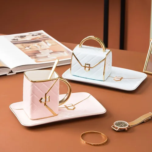Miniatura 8 de Juego de tazas de café en forma de bolsa, tazas de té y platillos, juego de tazas de taza, tazas de espresso para amigos, mamá, boda, fiesta, hogar