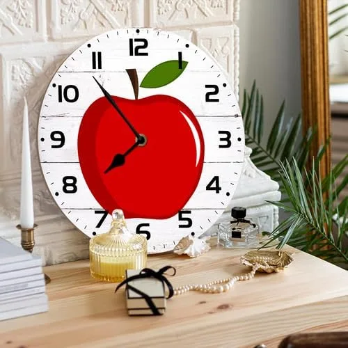 Miniatura 3 de Reloj de pared para decoración de Apple, 10 pulgadas, silencioso, sin tictac, decoración de aula para el hogar, reloj de pared de regreso a clases