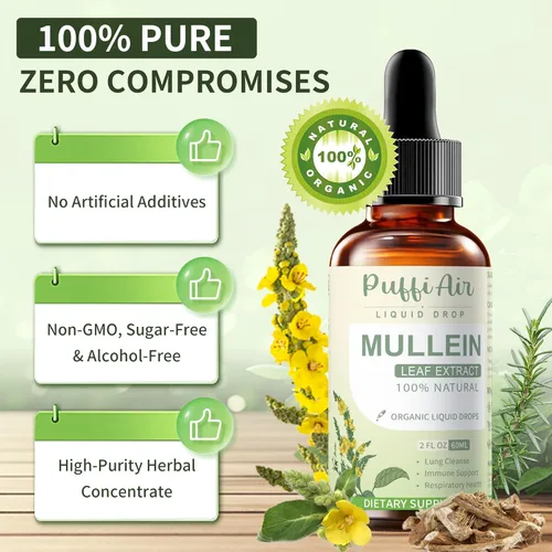Miniatura 6 de Gotas de gordolobo para pulmones con hoja de gordolobo, tomillo y raíz de malvavisco, fórmula de limpieza pulmonar para fumadores, que apoya