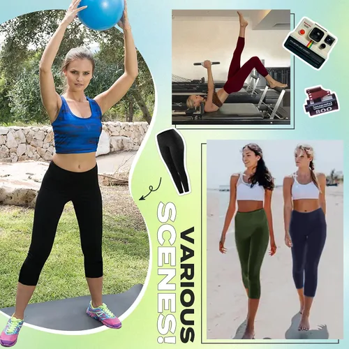 Miniatura 57 de NexiEpoch - Paquete de 4 leggings suaves para mujer, con bolsillos, control de abdomen y cintura alta, pantalones capri para yoga y ejercicio
