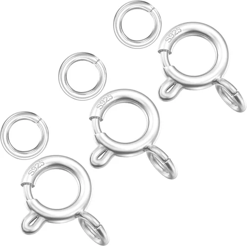 Miniatura 9 de OHINGLT Cierre de anillo de resorte de plata de ley 925 con anillos cerrados, cierre de langosta redondo para pulseras, collares, conectores