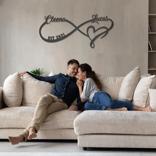 Miniatura 5 de Regalos personalizados de aniversario de boda para parejas 2025, letreros de infinito de metal personalizados con nombres y fecha, arte de pared