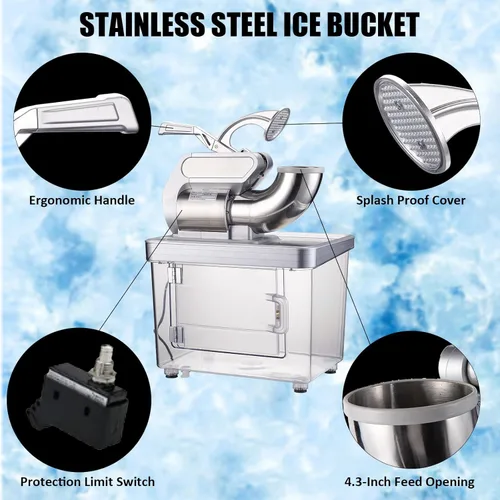 Miniatura 5 de GarveeHome Trituradora de hielo comercial de 661 LBS/H, máquina eléctrica de cono de nieve de 350 W con 4 cuchillas, máquina de hielo afeitado