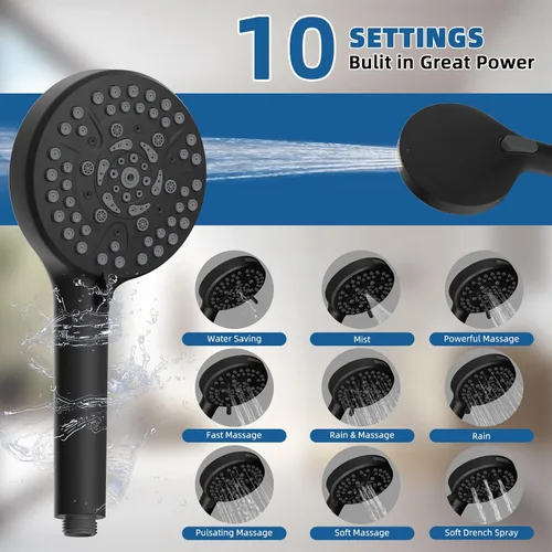 Miniatura 2 de Cabezal de ducha de metal de 12 pulgadas, cabezal de ducha de alta presión, cabezal de ducha de mano con brazo de extensión de ducha ajustable de 11