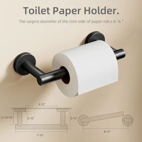 Miniatura 4 de POKIM Soporte de papel higiénico negro mate, soporte de rollo de papel higiénico giratorio de doble poste de acero inoxidable para montaje en pared