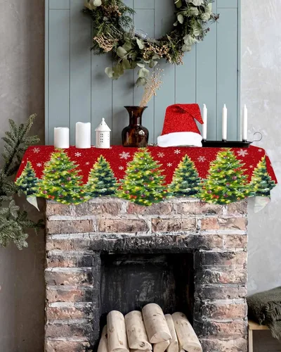 Miniatura 5 de Red Christmas Fireplace Mantel Scarf Cover, Winter Pine Tree Snowflakes Xmas Mantel Shelf Top Scarf Christmas Runners for Fireplace Christmas Decor