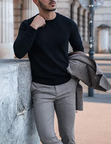 Miniatura 2 de COOFANDY Suéter de cuello redondo para hombre, ajuste delgado, ligero, suéter de punto para uso casual o elegante