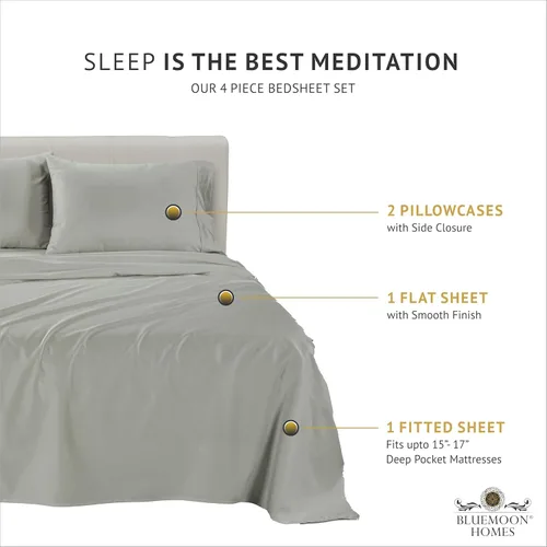 Miniatura 11 de Bluemoon Homes Sábanas de Algodón Egipcio Twin - Juego de Sábanas de 4 Piezas, Juego de Ropa de Cama de 1000 Hilos, Suave y Lujoso Juego de Sábanas