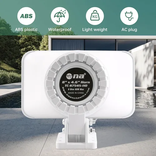 Miniatura 5 de Nippon America Sirena de seguridad de alarma exterior de 110 V CA (TC-S7545-110), bocina con cable de alta potencia de 80 W, sonido de alarma