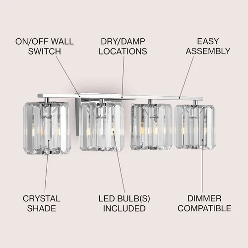 Miniatura 4 de JONATHAN Y Lámpara de pared LED de 4.75 pulgadas cromada con pantalla de prisma de cristal transparente, lámpara de pared cableada para espejo