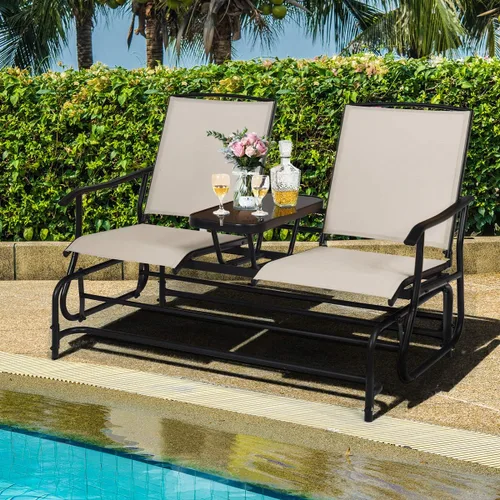 Miniatura 2 de S AFSTAR Banco planeador de patio, silla planeadora para 2 personas al aire libre con mesa central, silla mecedora doble para patio, patio trasero