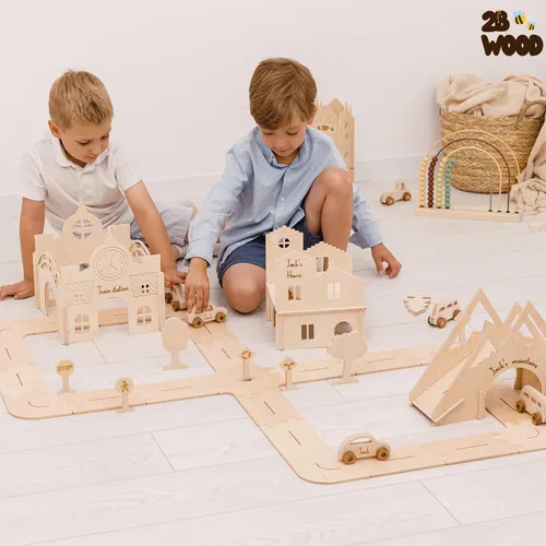 Miniatura 6 de Pista de madera personalizada para niños – tamaño M para niños pequeños – Autos de juguete de madera – Carros de juguete de madera, puente