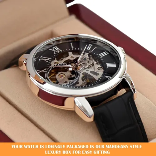 Miniatura 6 de Reloj calado para hombre con tarjeta de mensaje especial, reloj personalizado para papá, mi vida entera, reloj de esqueleto para hombre, reloj