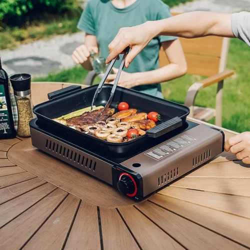 Miniatura 9 de Estufa portátil de gas propano con parrilla y tapa, estufa de camping de butano con encendido instantáneo para patio, cocina en el hogar, camping