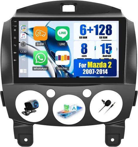 Miniatura 8 de [4G+64G] Radio de coche para Mazda 2 2007-2014 con CarPlay Android Auto, pantalla táctil de 9 pulgadas, Android 15 Mazda 2 estéreo para automóvil
