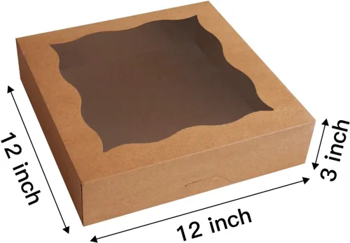 Miniatura 2 de CHERRY - Paquete de 15 cajas para pastelería marrón de 12 x 12 x 3 pulgadas con ventana de PVC para tartas y galletas, caja grande de papel kraft