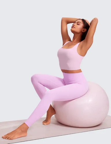 Miniatura 94 de CRZ YOGA Butterluxe Brasier deportivo de cuello cuadrado para mujer, estilo camiseta corta sin mangas, acolchado con soporte integrado para yoga