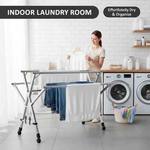 Miniatura 6 de This Adjustable Foldable Clothes Drying Rack, Stainless Steel Laundry Drying Rack, Heavy Duty Garment Rack, Indoor Clothesline, Space Saving