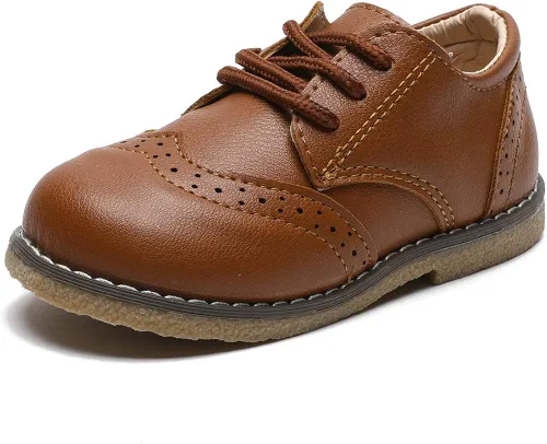 COSANKIM Zapatos de vestir para niños y niñas, de piel sintética, con cordones, para boda, escuela, uniforme, zapatos de vestir para niños