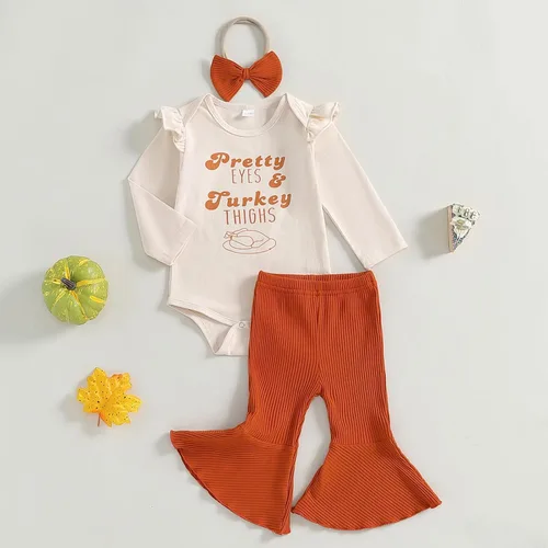 Miniatura 84 de Kuriozud Conjunto de mameluco con volantes para bebé recién nacida, con volantes, lindo conjunto de pantalones acampanados con diadema