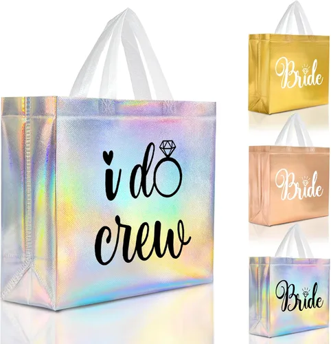 Nush Nush Bolsas de Regalo Grandes Iridiscentes para Damas de Honor - Juego de 12 Bolsas de Regalo Reutilizables I Do Crew (3 x Novia y 9 x Bolsas I