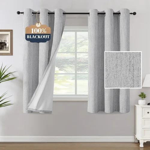 Miniatura 21 de H.VERSAILTEX Cortinas opacas de lino chenilla para dormitorio, térmicamente aisladas, cortinas texturizadas con aspecto de lino con revestimiento