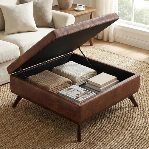 Miniatura 2 de Simpli Home Owen - Mesa auxiliar cuadrada de 91 cm (36 pulgadas) de ancho, otomana de almacenamiento con tapa superior, reposapiés tapizado en cuero