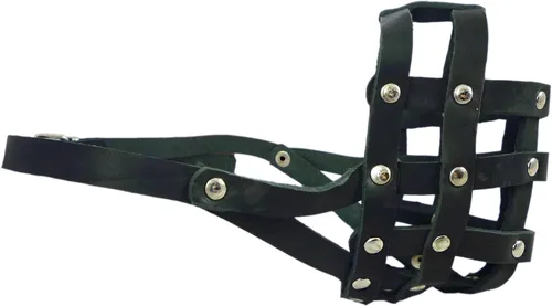 Miniatura 3 de Bozal para perro de cuero genuino #110 negro – Bulldog, Boxer (circunferencia 13.7 pulgadas, longitud del hocico 2.75 pulgadas)