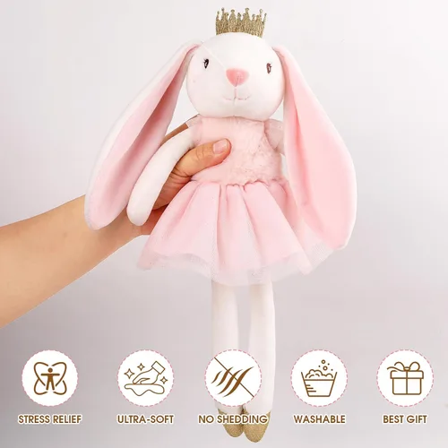 Miniatura 6 de Peluche de conejo de 15.7 pulgadas para niñas, animal de peluche suave de conejo de Pascua, juguete de conejo de peluche de princesa, juguete