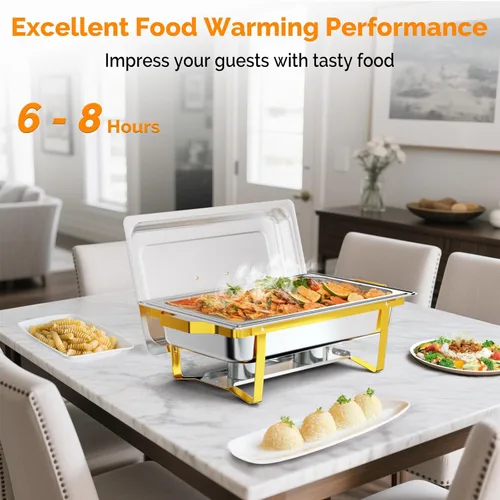 Miniatura 2 de ROVSUN Platos de roce para buffet, paquete de 6 platos de 9 cuartos de galón [elegante oro y plata] con diseño de borde enrollado, juego
