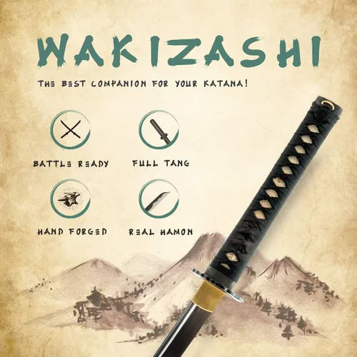 Miniatura 3 de HMS Katana samurái japonesa y Wakizashi Daisho Combo Set, Warrior and Temple Tsuba, templado térmico forjado a mano, acero al carbono 1045, vaina