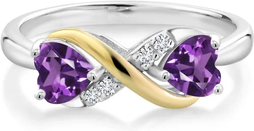 Miniatura 61 de Gemstone Birthstone and Lab Grown Diamond Accents Eternal Love Infinity Ring for Women 925 Silver and 10K Yellow Gold Heart Shape 5MM & Round