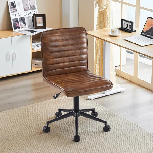 Miniatura 3 de Furnimart Silla de escritorio de oficina sin brazos, silla de tareas, silla de trabajo tapizada de piel sintética, silla de escritorio