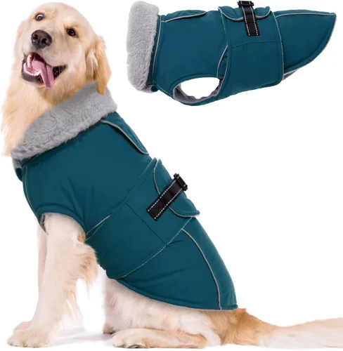 Miniatura 18 de Lelepet Abrigo cálido para perros – Chaleco reflectante impermeable de vellón con hebilla ajustable de gancho y bucle, chaqueta de invierno Rojo